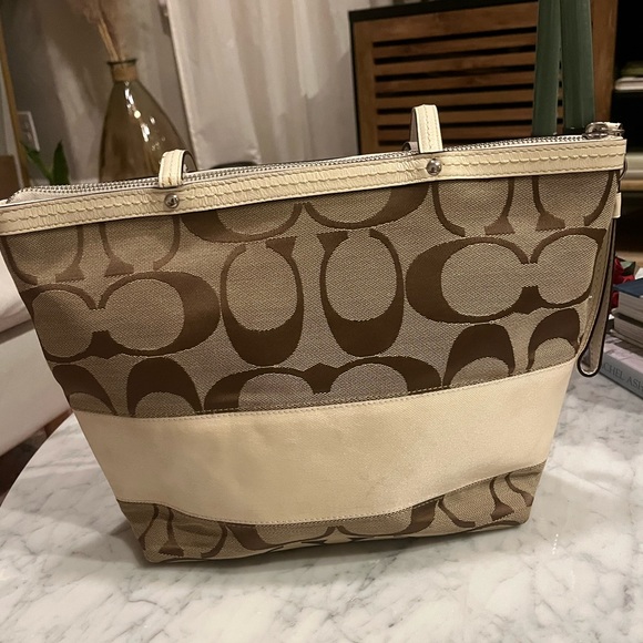 Coach Handbags - Coach Signature beige stripe tote